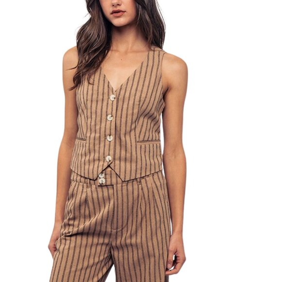 Pinstripe Fitted Button Front Tailored Vest - Picture 2 of 2